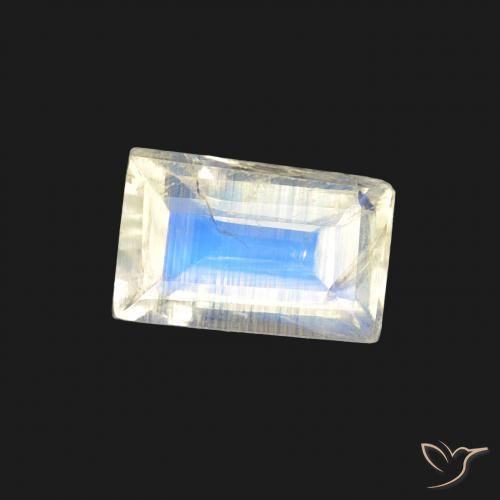 Pedra da Lua Arco-Íris Branco azulado Natural 0.51ct, baguete, Transparente