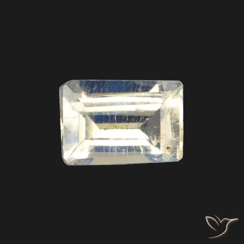 0.45ct Natural Branco azulado Pedra da Lua Arco-Íris, baguete, Transparente