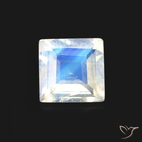 0.44ct Natural Branco azulado Pedra da Lua Arco-Íris, Quadrado, Transparente