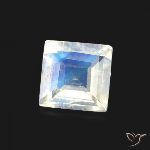 Pedra da Lua Arco-Íris Branco azulado Natural 0.44ct, Quadrado, Transparente