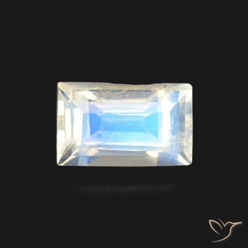 0.50ct Natural Branco azulado Pedra da Lua Arco-Íris, baguete, Transparente