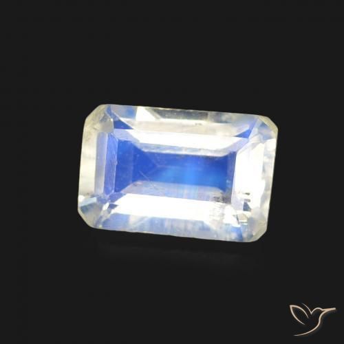 Pedra da Lua Arco-Íris Branco azulado Natural 0.57ct, Corte Octógono / Esmeralda, Transparente