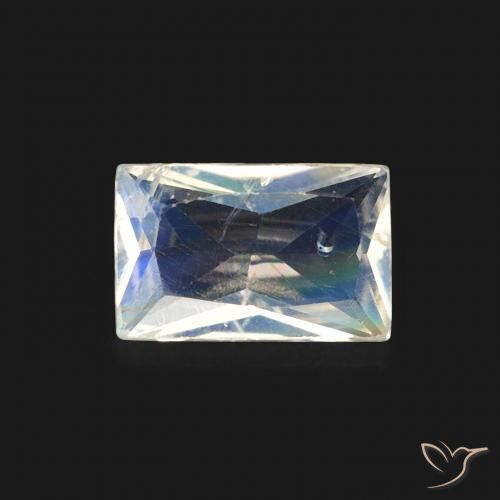0.46ct Natural Branco azulado Pedra da Lua Arco-Íris, baguete, Transparente