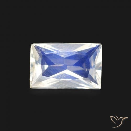 0.43ct Natural Branco azulado Pedra da Lua Arco-Íris, baguete, Transparente