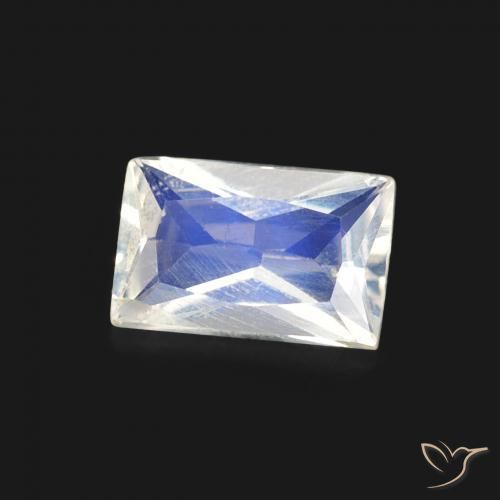 Pedra da Lua Arco-Íris Branco azulado Natural 0.43ct, baguete, Transparente