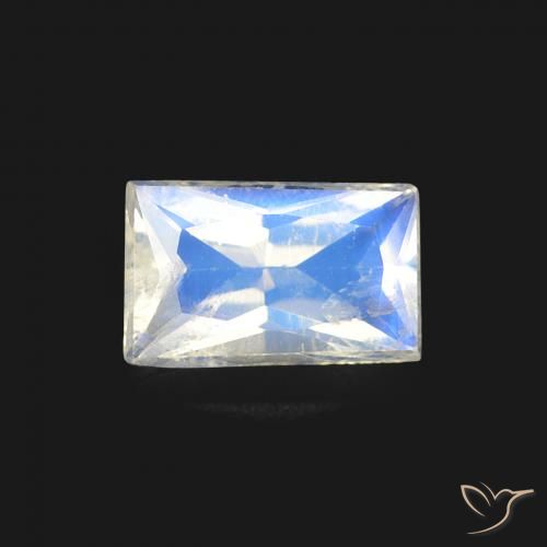 0.45ct Natural Branco azulado Pedra da Lua Arco-Íris, baguete, Transparente