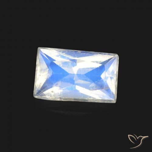 Pedra da Lua Arco-Íris Branco azulado Natural 0.45ct, baguete, Transparente