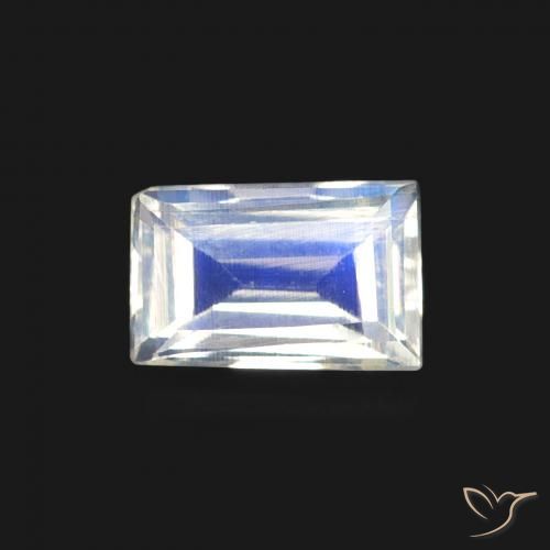 0.47ct Natural Branco azulado Pedra da Lua Arco-Íris, baguete, Transparente