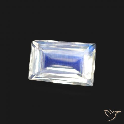 Pedra da Lua Arco-Íris Branco azulado Natural 0.47ct, baguete, Transparente