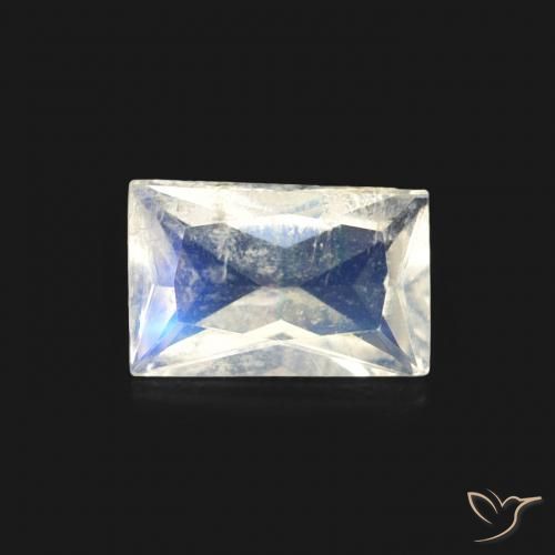 0.49ct Natural Branco azulado Pedra da Lua Arco-Íris, baguete, Transparente