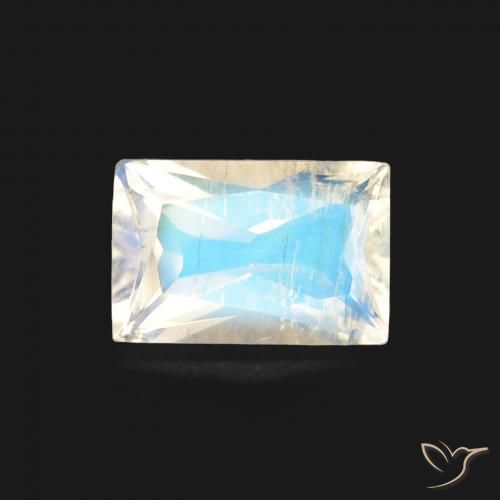 0.46ct Natural Branco azulado Pedra da Lua Arco-Íris, baguete, Transparente
