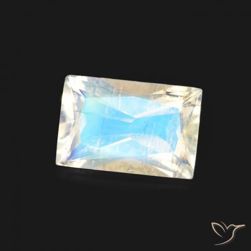 Pedra da Lua Arco-Íris Branco azulado Natural 0.46ct, baguete, Transparente