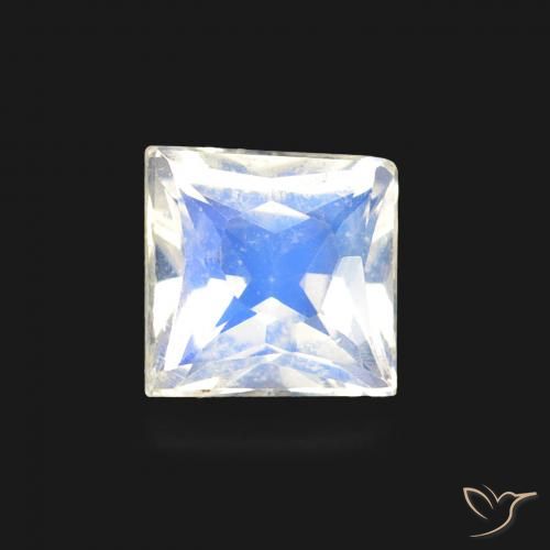 0.55ct Natural Branco azulado Pedra da Lua Arco-Íris, Quadrado, Transparente