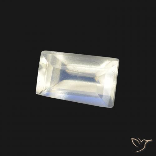 Pedra da Lua Arco-Íris Branco azulado Natural 0.53ct, baguete, Transparente