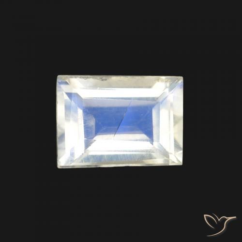 1.00ct Natural Branco azulado Pedra da Lua Arco-Íris, baguete, Transparente