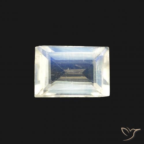 0.72ct Natural Branco azulado Pedra da Lua Arco-Íris, baguete, Transparente
