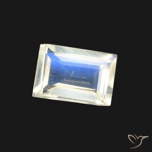 Pedra da Lua Arco-Íris Branco azulado Natural 0.72ct, baguete, Transparente