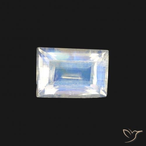 0.57ct Natural Branco azulado Pedra da Lua Arco-Íris, baguete, Transparente