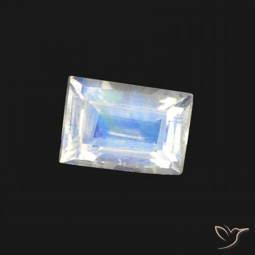Pedra da Lua Arco-Íris Branco azulado Natural 0.57ct, baguete, Transparente