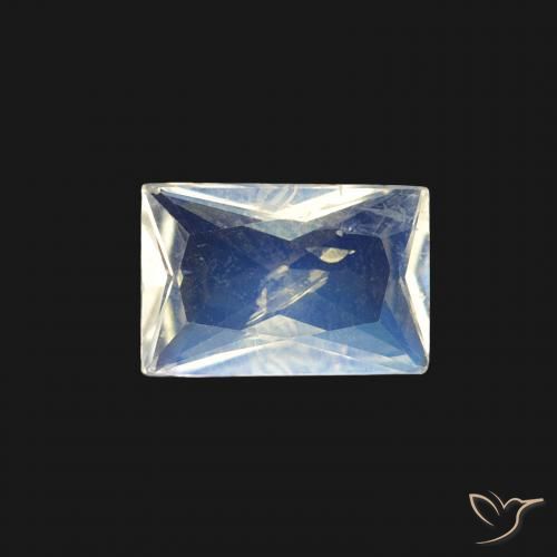 0.45ct Natural Branco azulado Pedra da Lua Arco-Íris, baguete, Transparente
