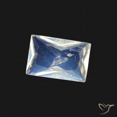 Pedra da Lua Arco-Íris Branco azulado Natural 0.45ct, baguete, Transparente