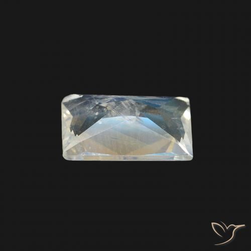 Pedra da Lua Arco-Íris Branco azulado Natural 0.45ct, baguete, Transparente
