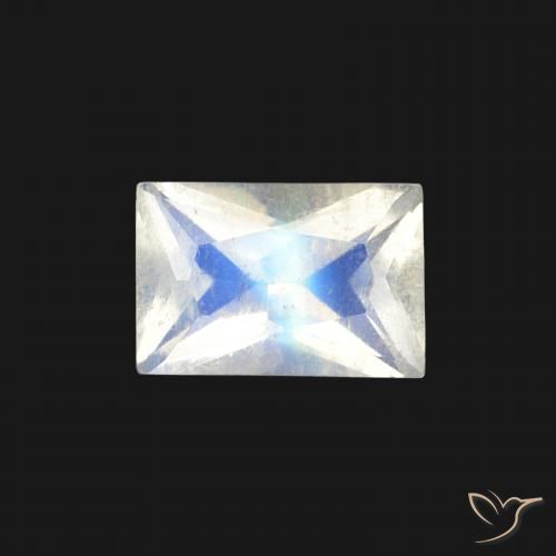 0.54ct Natural Branco azulado Pedra da Lua Arco-Íris, baguete, Transparente