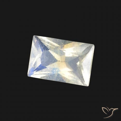 Pedra da Lua Arco-Íris Branco azulado Natural 0.54ct, baguete, Transparente