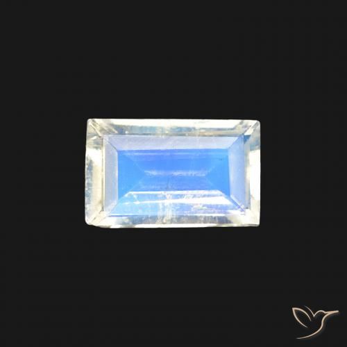 0.34ct Natural Branco azulado Pedra da Lua Arco-Íris, baguete, Transparente