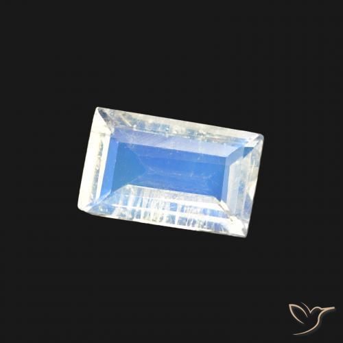 Pedra da Lua Arco-Íris Branco azulado Natural 0.34ct, baguete, Transparente