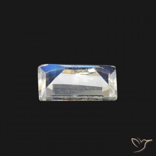 Pedra da Lua Arco-Íris Branco azulado Natural 0.34ct, baguete, Transparente
