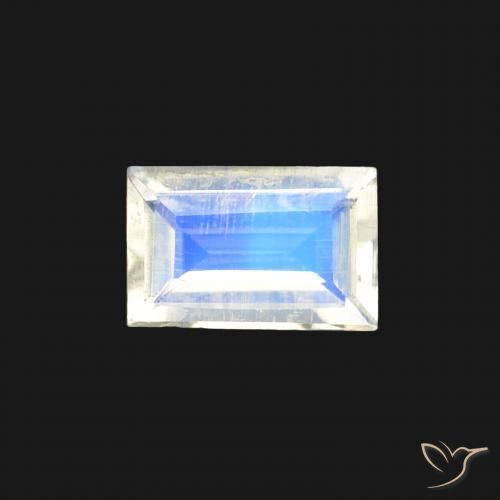 0.44ct Natural Branco azulado Pedra da Lua Arco-Íris, baguete, Transparente