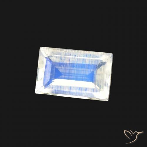 Pedra da Lua Arco-Íris Branco azulado Natural 0.44ct, baguete, Transparente