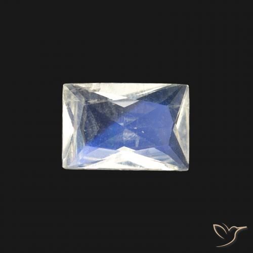 0.40ct Natural Branco azulado Pedra da Lua Arco-Íris, baguete, Transparente