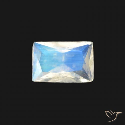 0.37ct Natural Branco azulado Pedra da Lua Arco-Íris, baguete, Transparente