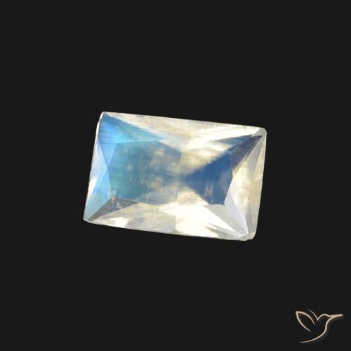 Pedra da Lua Arco-Íris Branco azulado Natural 0.37ct, baguete, Transparente