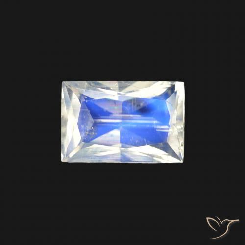 0.45ct Natural Branco azulado Pedra da Lua Arco-Íris, baguete, Transparente