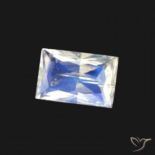 Pedra da Lua Arco-Íris Branco azulado Natural 0.45ct, baguete, Transparente