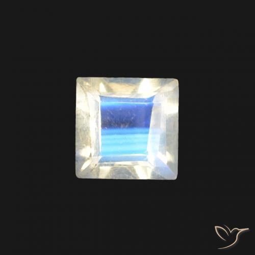 0.26ct Natural Branco azulado Pedra da Lua Arco-Íris, Quadrado, Transparente