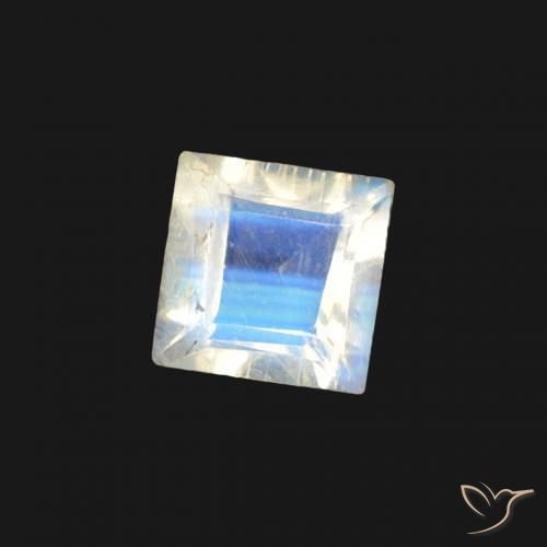 Pedra da Lua Arco-Íris Branco azulado Natural 0.26ct, Quadrado, Transparente