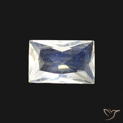 0.43ct Natural Branco azulado Pedra da Lua Arco-Íris, baguete, Transparente