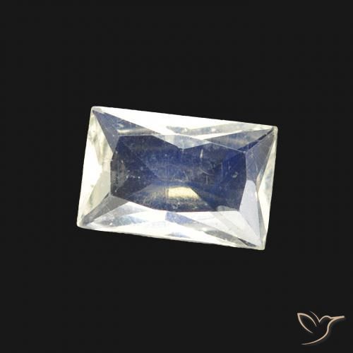 Pedra da Lua Arco-Íris Branco azulado Natural 0.43ct, baguete, Transparente
