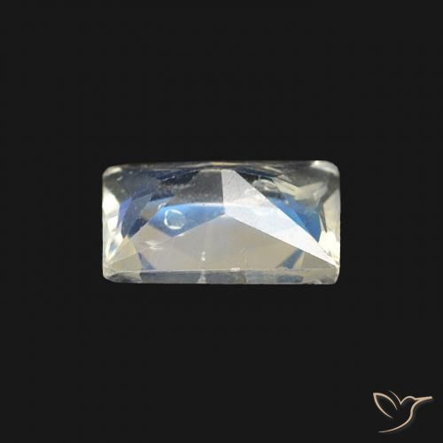 Pedra da Lua Arco-Íris Branco azulado Natural 0.43ct, baguete, Transparente