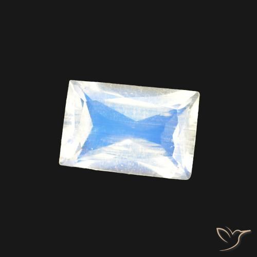 Pedra da Lua Arco-Íris Branco azulado Natural 0.45ct, baguete, Transparente