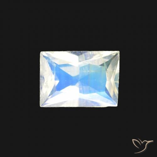 0.40ct Natural Branco azulado Pedra da Lua Arco-Íris, baguete, Transparente