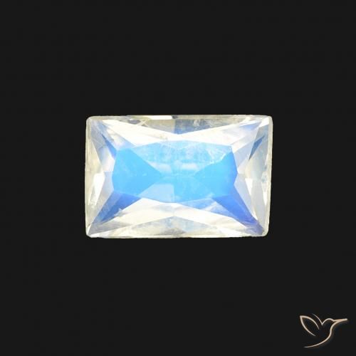 0.50ct Natural Branco azulado Pedra da Lua Arco-Íris, baguete, Transparente