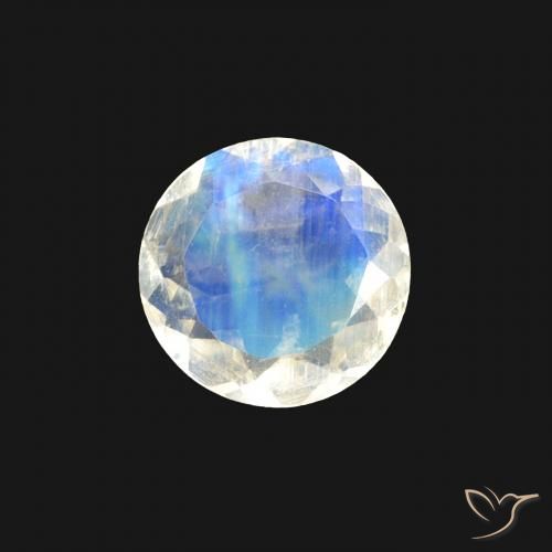 Pedra da Lua Arco-íris Branco azulado Natural 0.40ct, Corte Redondo, Transparente