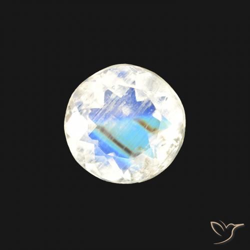 0.46ct Natural Branco azulado Pedra da Lua Arco-Íris, Redondo, Transparente