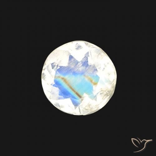 Pedra da Lua Arco-Íris Branco azulado Natural 0.46ct, Redondo, Transparente