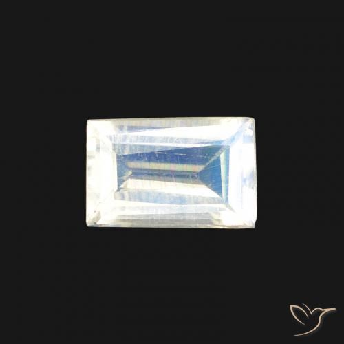 0.41ct Natural Branco azulado Pedra da Lua Arco-Íris, baguete, Transparente